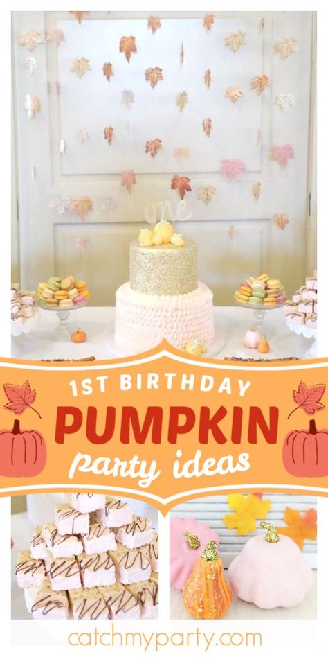 One Year Old Pumpkin Birthday Party, Our Pumpkin Is Turning One Party Girl, Our Little Pumpkin Is Turning One Cake, Pumpkin Party Ideas 1st Birthdays, Fall First Birthday Theme, Pumpkin Birthday Party Girl, Our Little Pumpkin Is Turning One, October Birthday Themes, Pumpkin Themed First Birthday