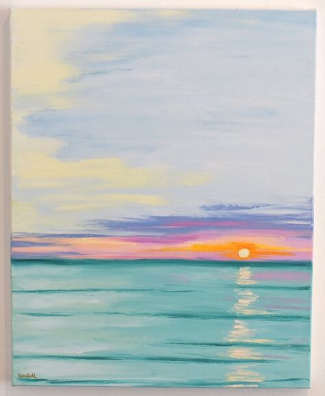 Tropical Sunset Painting, Beach Canvas Paintings, Easy Acrylic Painting Ideas, Acrylic Painting Ideas, Easy Acrylic Painting, Acrylic Painting Flowers, Simple Canvas Paintings, Watercolor Sunset, Easy Canvas Art