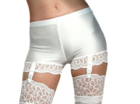 White Spandex Shorts, Shorts With Suspenders, Pants With Suspenders, Suspender Shorts, White Spandex, Spandex Shorts, Suspenders, Lace Trim, Spandex