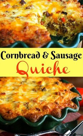 Quiche Recipes Sausage Cheese, Southern Lunch Recipes, Christmas Quiche Recipes, Cornbread Dinners, Dinner Quiche Recipes, Cornbread Quiche, Sausage Bread Recipe, Cornbread And Sausage, Christmas Quiche