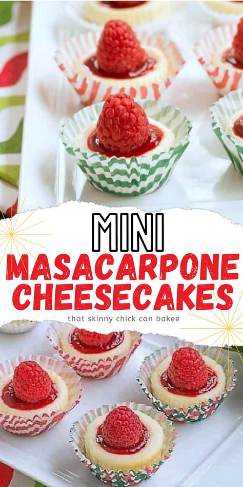 Mini Mascarpone Cheesecakes - Bite-sized cheesecakes with an Italian twist #cheesecake #mascarpone #minidesserts Mini Mascarpone Cheesecake, Marscapone Cheesecake Recipes, Recipes Using Cream Cheese, Mascarpone Cheesecake, Cheesecake Desserts Recipes, Easy No Bake Cheesecake, Cream Cheese Desserts, Cheesecake Dessert, Thanksgiving 2024