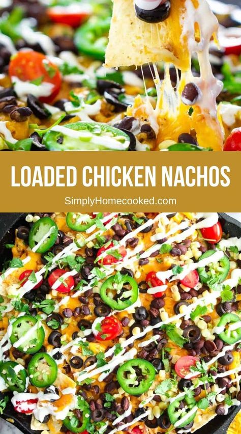 These loaded chicken nachos are a cheesy and flavor-packed recipe that everyone will go crazy over at parties, gameday, and potlucks! Such a crowd pleaser! Ground Chicken Nachos, Loaded Chicken Nachos Recipe, Loaded Chicken Nachos, Loaded Chicken, Chicken Nachos Recipe, Chicken Nachos, Nachos Recipe, Recipe From Scratch, Ground Chicken