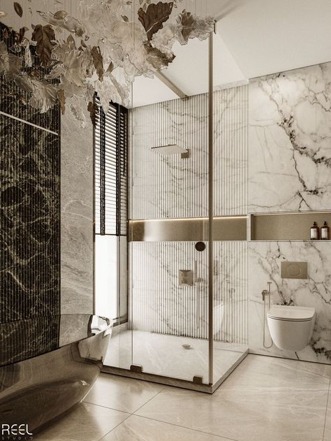 Toilet Interior Design Modern, Master Toilet Design, Washroom Design Modern, Luxury Toilet Design Modern, Neo Classical Bathroom, Master Bathrooms Luxury Modern, Hotel Bathroom Design Luxury, Modern Luxury Bathroom Design Master Bath, Marble In Bathroom