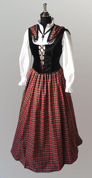 Medieval Scottish Tartan Dress Traditional Scottish Dress, Mode Tartan, Scottish Costume, Scottish Dress, Celtic Clothing, Scottish Clothing, Tartan Fashion, Character Costume, Scottish Fashion