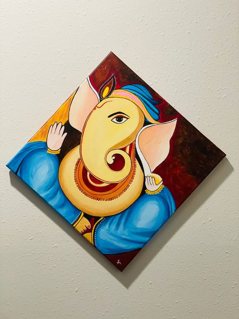 Acrylic ganesha painting Ganesha Painting Simple, Ganesha Painting Acrylics, Ganpati Painting, Ganesh Painting, Ganesh Rangoli, Modern Art Acrylic, Ganesha Drawing, Ganesh Art Paintings, Girl Shadow