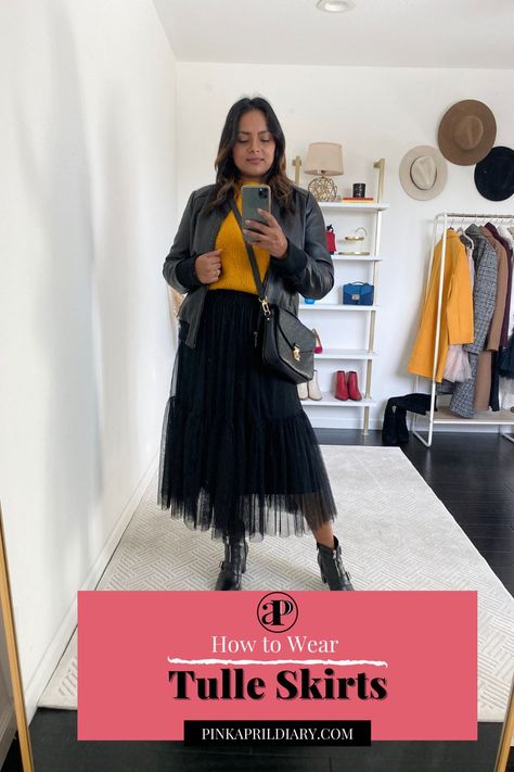 Black Toule Skirt Outfit, Tulle Skirt Combat Boots Outfit, Tool Skirt Outfit Black, Fall Tulle Skirt Outfit, Tulle Skirt Black Outfits, Tulle Maxi Skirt Outfit Casual, Tulle Skirt Outfit With Sneakers, Tulle Skirt Fall Outfit, How To Style A Black Tulle Skirt