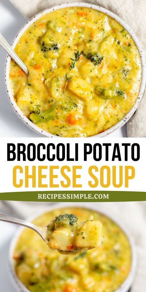 This delicious Broccoli Potato Cheese Soup is a hearty blend of potatoes, broccoli, and rich, cheesy goodness. This is an easy soup recipe and will surely be a new family favorite. Crock Pot Potato Broccoli Cheddar Soup, High Protein Broccoli Cheese Soup, Broccoli Potato Cheese Soup Crockpot, Crockpot Potato Broccoli Cheddar Soup, Fall Instapot Recipes, Cheddar Broccoli Soup Crockpot, Brócoli Cheddar Soup, Brocolli Cheddar Soup Recipes, Crockpot Soups For Fall