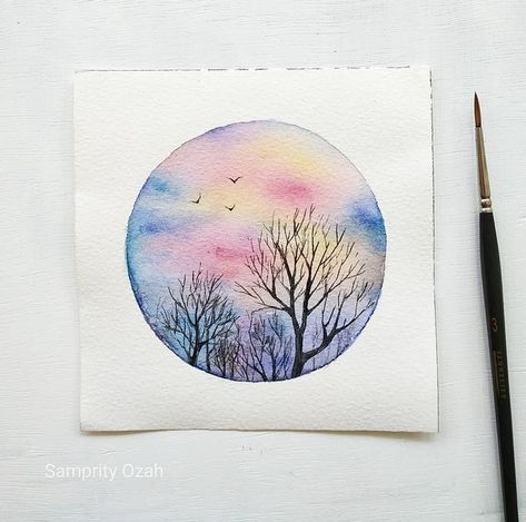 Watercolour Nature, Atelier Art, Circular Art, Silhouette Painting, Desktop Wallpaper Art, Watercolor Projects, Card Drawing, Diy Watercolor, Abstract Art Landscape