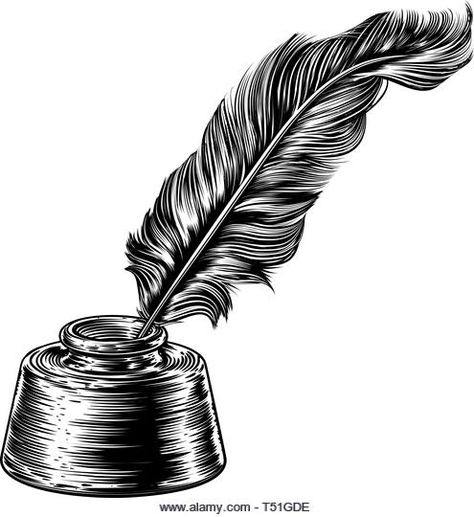 Quill Feather Pens and Ink Well Stock Vector Image & Art - Alamy Quill Tattoo, Feather Drawing, Quill And Ink, Feather Quill, Feather Pen, Quill Pen, Feather Tattoos, Pen Sketch, Tattoo Outline