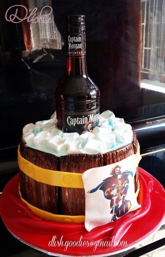 Captain Morgan Rum cake Captain Morgan Cake, Captain Morgan Rum, Barrel Cake, Turning 40, Captain Morgan, Rum Cake, Event Food, 50th Birthday Party, Cake Decor