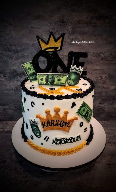 Notorious ONE Themed Birthday Cake Notorious Big Party Theme, The Notorious One Birthday Party Cake, Notorious One Birthday Cake, Notorious Big One Birthday Cake, Biggie Smalls Cake Smash, Biggie Smalls First Birthday Party Cake, The Notorious One Birthday Party, Biggie Smalls 1st Birthday Party, Hip Hop Birthday Cake