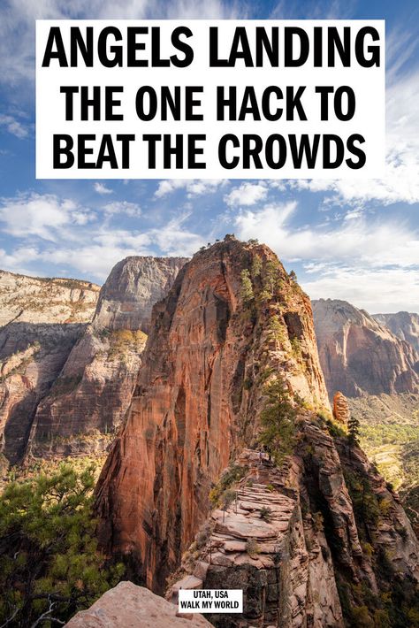 The complete guide to the Angels Landing hike including the one hack to make it a lot safer and beat the crowds (not sunrise). We’ll tell you about how dangerous this hike really is, what to expect and plenty of advice you’ll want to hear before tak… Utah Usa, Angels Landing, Utah Travel, Hiking Destinations, Usa Travel Guide, Utah National Parks, National Parks Trip, Us National Parks, Zion National Park