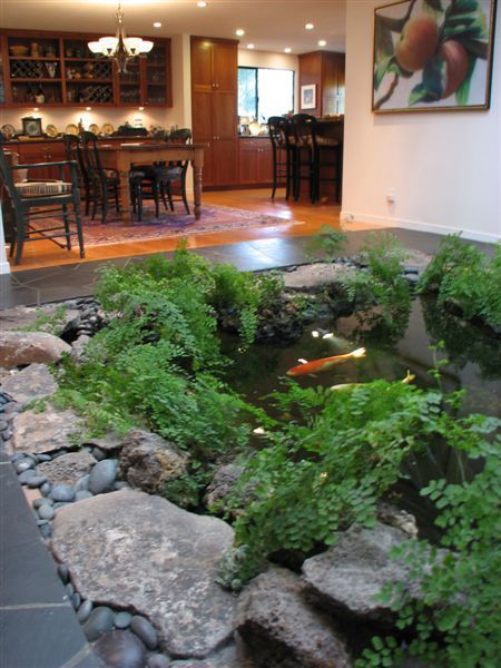 Indoor Koi Pond, Fish Ponds Backyard, Indoor Pond, Kolam Air, Kolam Koi, Fish Pond Gardens, Indoor Water Features, Indoor Water Garden, Air Mancur