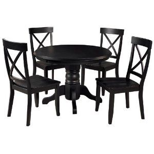 What the kitchen pedestal table might look like, repainted black instead of pine Round Black Dining Table, Contemporary Dining Room Sets, Black Round Dining Table, Round Table And Chairs, Round Pedestal Dining, Round Pedestal Dining Table, Round Kitchen Table, Round Dining Table Sets, Black Dining