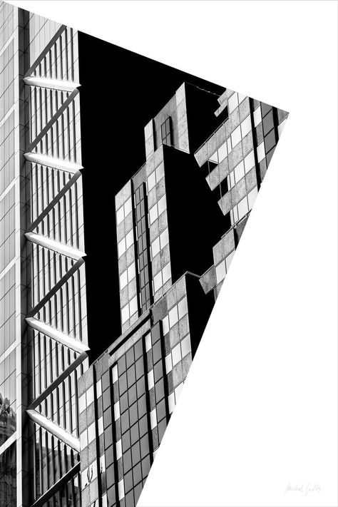 Original realism photograph by Michel Godts (United States). This one-of-a-kind black & white on paper photograph measures 16W x 24 H inches. The architecture photograph ships in a tube directly from the artist's studio and is covered by the 14-day satisfaction guarantee from Saatchi Art, so you can buy with confidence. Edgy Basement, Jan Tschichold, Shadow Architecture, High Contrast Photos, Art Deco City, Black Architecture, Black And White Building, Handwriting Ideas, Kind Photo