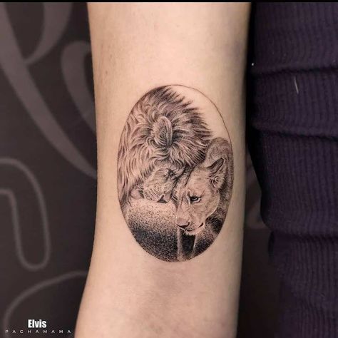 Male And Female Lion Tattoo, Tattoo Ideas Female Lion, Couples Lion Tattoo, Lioness Tattoo For Women, Small Lion Tattoo For Women, Lion And Lioness Tattoo, Lioness Tattoo Design, Lion Tattoo Ideas, Small Lion Tattoo