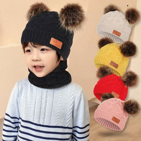 Find many great new & used options and get the best deals for Two Pieces Pompom Hat Scarf Set Beanie Cap Children&apos;s Boy Girl Caps Knitted Warm at the best online prices at eBay! Free shipping for many products! Beanie Cap, Hat Scarf, Pom Pom Hat, Scarf Hat, Scarf Set, Winter Knits, Childrens Fashion, Boy Girl, Two Pieces