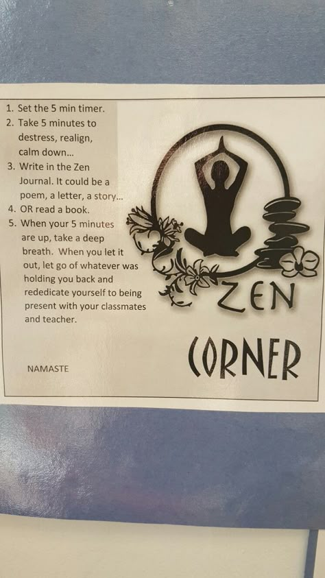 Calm Down Room High School, Zen Corner Classroom, Zen Den Ideas School, Zen Zone Classroom Ideas, Calming Room Ideas High School, Calm Corner Middle School, Calming Corner Classroom High School, Wellness Classroom Ideas, Elementary School Wellness Room