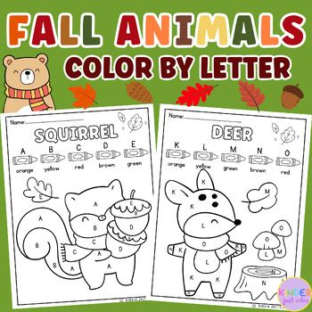 Fall Animals Color by Letter A-Z | Fun Autumn-Themed Alphabet Learning Activity Engage your students in learning letters while having fun with these Fall Animals Color by Letter worksheets! This 10-page is perfect for preschoolers, kindergarteners, and early learners to practice letter recognition and coloring within uppercase and lowercase alphabet. Each page features fall-themed illustrations and focuses on 5 letters and 5 colors to help children develop letter recognition and fine motor skills.This resource is great for fall centers, morning work, or homework during the autumn season. Your students will love this hands-on activity as they enjoy coloring fall animals, pumpkins, and more! What's included:10 pages of Fall woodland animals-themed Color by Letter (5 pages for uppercase, 5 pa Forest Animals Preschool, Color By Letter, Fall Math Centers, Fall Animals, Themed Illustrations, Fall Math, Homeschool Learning, Homeschool Kindergarten, Fall Coloring Pages