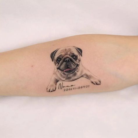 Pug Tattoo Small Simple, Pug Dog Tattoo, Pug Life Tattoo, Pug Portrait Tattoo, Small Pug, Puggle Dogs, French Bulldog Tattoo, Pet Memorial Tattoo, Band Tattoos For Men