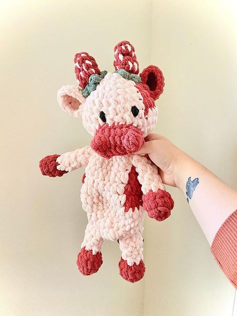 Pinkie the strawberry cow| crochet animals | Rag doll | farm nursery decor | plush cow | cow lovey | crochet cow | crochet cow snuggler | Crochet toys ideas #crochettoysideas #crochet #crochettoy #crochetpattern #crochetpatterns 2.625 Strawberry Cow Crochet, Strawberry Nursery, Birthday Strawberries, Crochet Stuffy, Crochet Lovies, Cow Lovey, Crochet Tiktok, Yarn Animals, Farm Nursery Decor