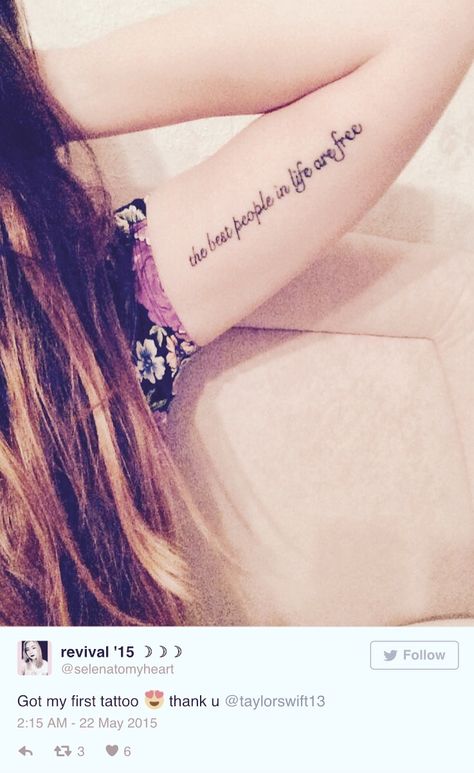 "Baby we're the New Romantics, the best people in life are free" | Taylor Swift Tattoos That Will Give You All The Feels New Romantics Tattoo, Taylor Swift New Romantics, Swift Tattoo, The New Romantics, Romantic Tattoo, Tattoo Quotes About Life, Taylor Swift Tattoo, Tattoos For Girls, Lyric Tattoos