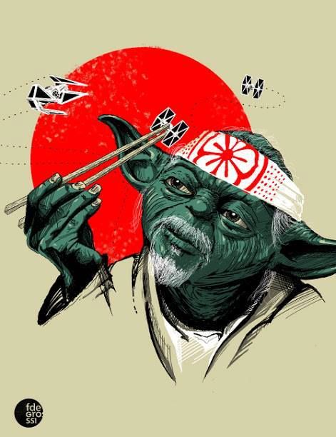 Yoda Miyagi Star Wars Illustration, Art Geek, Heroic Fantasy, Geek Art, Miyagi, Karate Kid, Star Wars Humor, Art Pop, Star Wars Universe