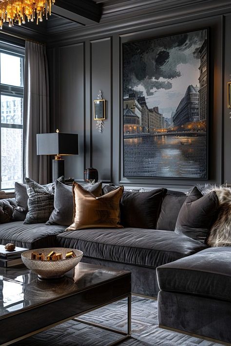 29 Dark Grey Couch Living Room Ideas for Sophisticated Style 15 Male Living Room Ideas, Male Living Room, Grey Couch Living Room Ideas, Dark Grey Couch, Dark Grey Couch Living Room, Dark Grey Couches, Couch Living Room Ideas, Grey Couch, Grey Couch Living Room