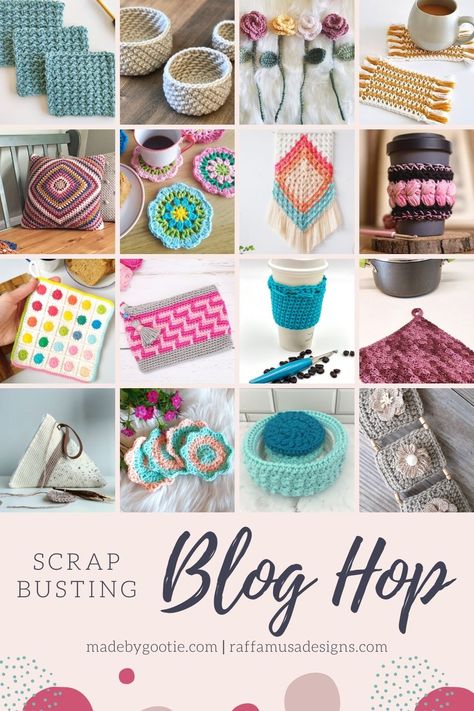 A collage of a few scrap-busting crochet projects Stash Buster Crochet, Stash Busting Crochet, Spa Self Care, What To Crochet, Quick Crochet Gifts, Baskets Crochet, Scrap Yarn Crochet, Nesting Baskets, Micro Crochet