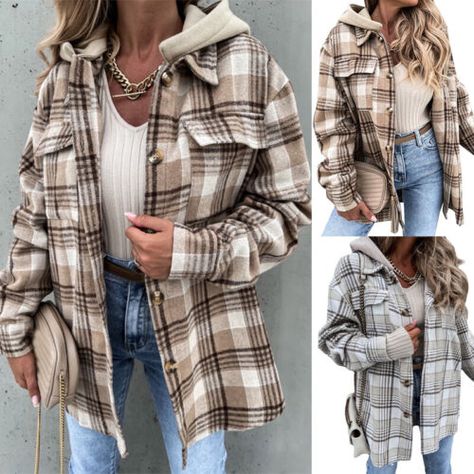 Great Shopping Women Winter Plaid Fleece Shirt Jacket Coat Shacket Hoodies Hooded Casual Baggy, Womens jacket Baggy Tops, Winter Plaid, Flannel Women, Plaid Jacket, Winter Coats Women, Casual Coat, Women's Coats & Jackets, Women's Coats, Casual Jacket