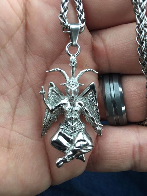 Satanic Accessories, Baphomet Jewelry, Satanic Clothes, Satanic Fashion, Older Brother Core, Chrome Jewelry, Goat Man, Satanic Jewelry, Satanic Clothing