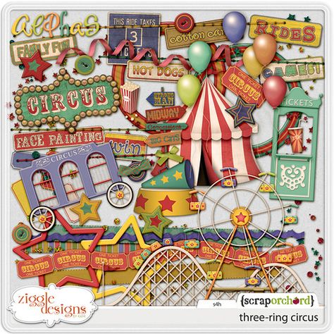 Three Ring Circus, Free Digital Scrapbooking Kits, Scrapbook Collection, Free Digital Scrapbooking, Three Rings, Digi Scrap, Digital Scrapbook Paper, Graphic Design Projects, Free Baby Stuff