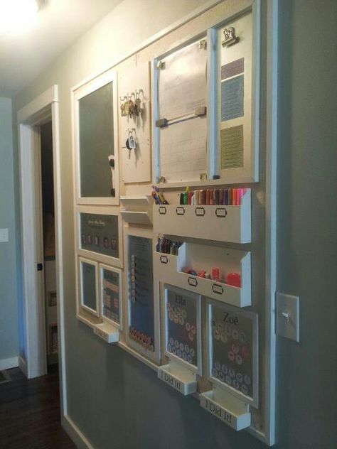 Home organization wall - I have to do this for my home!  It looks awesome! Home Organization Wall, Organization Wall, Command Center Kitchen, Home Command Center, Family Command Center, Pantry Wall, Organization Station, Command Center, Family Organizer