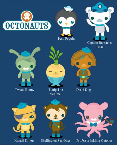 The full cast Octonauts Pinata, Octonauts Characters, Octonauts Cake, Octonauts Birthday Party, Octonauts Party, The Octonauts, 4th Birthday Parties, 3rd Birthday Parties, Character Names