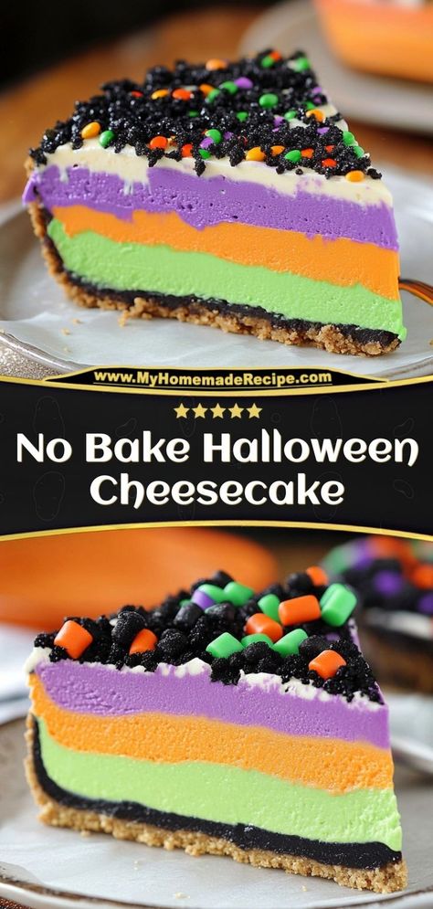 This no-bake Halloween cheesecake is creamy, colorful, and decorated with spooky toppings. A quick dessert perfect for the holiday! Ingredients: 8 oz cream cheese ½ cup powdered sugar 1 cup whipped cream Black and orange food coloring Enjoy this no-bake Halloween cheesecake, easy to make and perfect for Halloween celebrations Halloween Cheesecake, Bake Halloween, Cheesecake Easy, Orange Food, Orange Food Coloring, Festive Appetizers, Quick Dessert, Themed Cookies, Spooky Treats