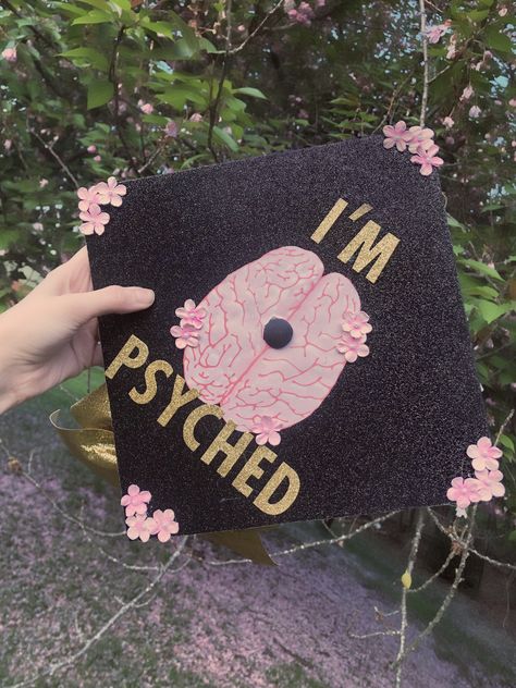 Ba In Psychology, College Cap Decorations Psychology, College Graduation Pictures Psychology, Grad Cap Designs Psychology, Psychology Caps Graduation, Psych Major Graduation Cap, Psychology Degree Graduation Cap, Grad Cap Psychology, Forensic Psychology Grad Cap