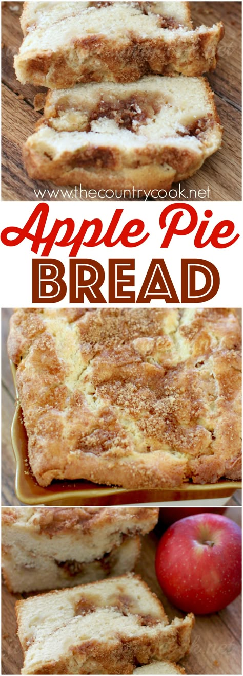 Apple Pie Bread recipe from The Country Cook. It is a sweet dessert bread filled with a super yummy cinnamon apple filling topped with fresh apples. Easy homemade goodness! Apple Pie Bread Recipe, Apple Pie Bread, Weight Watcher Desserts, Apple Recipes Healthy, Baked Apple Recipes, Dessert Oreo, Best Apple Pie, Country Cook, Apple Dessert Recipes