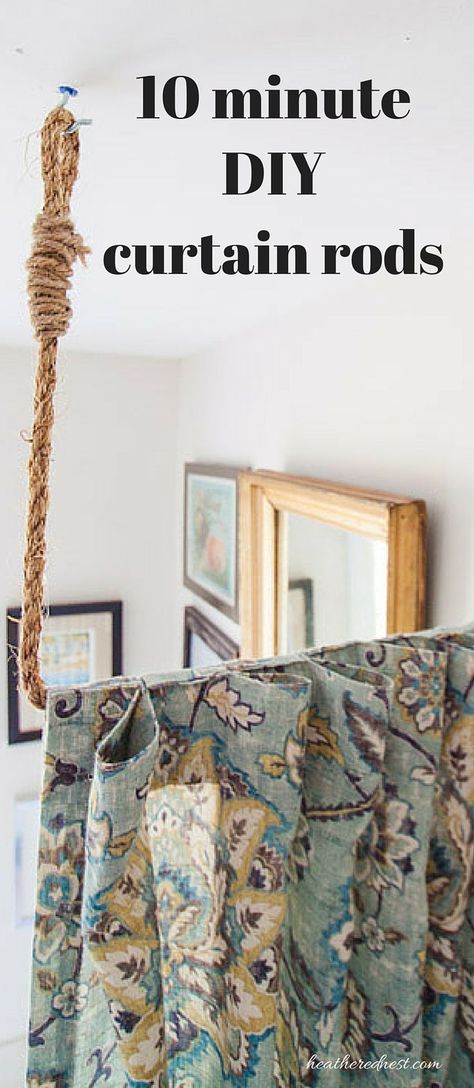 Pipe Dreams. AKA Build a DIY Curtain Rod in 10 minutes! #DIY #DIYcurtainrod #DIYcurtainrods #easyDIYprojects #homedecor #DIYhomedecorideas #windowtreatments #pipe #rope #roomdivider - Heathered Nest Diy Curtain Rod, Hanging Curtain Rods, Diy Curtain, Fabric Room Dividers, Diy Curtain Rods, Hanging Room Dividers, Diy Room Divider, Folding Room Dividers, Room Divider Curtain