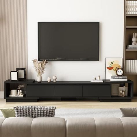 Modern Style Extendable TV Stand with 3Drawer White/Black 65.4"-106.3" - On Sale - Bed Bath & Beyond - 37310244 Gaming Entertainment Center, Contemporary Entertainment Center, Tv Console Modern, Console Table Modern, Tv Stand With Drawers, Black Tv Stand, Modern Tv Cabinet, Tv Console Table, Console Tv