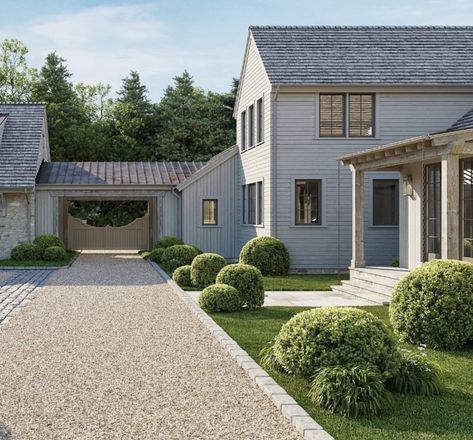 Front Porch Beams, Country Driveway, Porch Beams, Entrance Gates Driveway, Resin Driveway, Gates Driveway, White Exterior Houses, Stone Driveway, Driveway Design