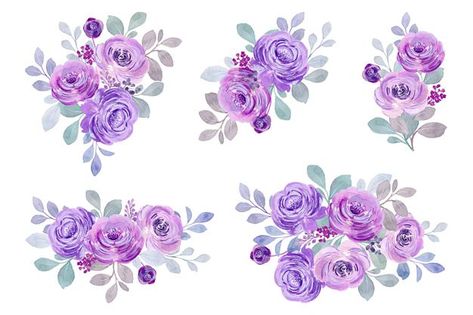 Watercolor purple roses bouquet collecti... | Premium Vector #Freepik #vector #flower #wedding #watercolor #floral Purple Roses Bouquet, Purple Flowers Clipart, Purple Watercolor Flowers, Lila Party, Flower Border Png, Diy Gift For Bff, Yellow Rose Flower, Pink Flower Bouquet, Elegant Wedding Invitation Card