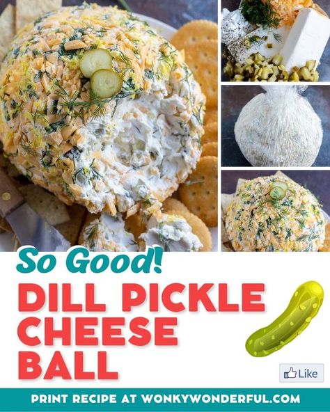 This Dill Pickle Cheese Ball Recipe is a fun way to serve pickle dip. Dill pickles and cream cheese shine in this easy appetizer that is great for parties, holidays or game day. Dill Pickle Cheeseball Recipes, Easy Keto Party Food, Dill Pickle Cheese Dip, Dill Pickle Ball, Dill Cheese Ball Recipes, Dill Pickle Charcuterie Board, Dill Pickle Cheese Ball Recipes, Dill Cheese Ball, Pickle Snacks Ideas