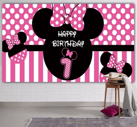 Minnie Mouse Background, Mickey 1st Birthdays, First Birthday Photography, Minnie Mouse 1st Birthday, Third Birthday Party, First Birthday Party Decorations, 1st Birthday Banners, 1st Birthday Decorations, Minnie Mouse Birthday Party