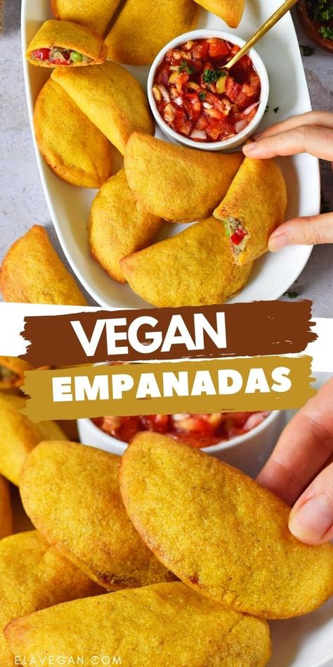 These vegan Colombian empanadas are a simple and delicious flavor-packed finger-food for parties, snack, appetizer, or a light meal. They have a crisp, corn flour pastry shell and delicious (customizable) veggie filling. Plus, this recipe uses gluten-free empanada dough and contains oven-baked, fried, and air fryer empanada cooking options! #veganempanadas #glutenfreeempanadas #airfryerempanadas #healthyempanadas #elasrecipes | elavegan.com Air Fryer Vegan, Vegan Empanadas, Ella Vegan, Empanada Dough, Diet Diary, Vegan Party Food, Vegan Party, Empanadas Recipe, Corn Flour