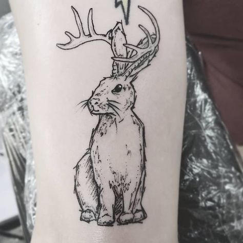 Jackalope Tattoo Blackwork, Jackalope Tattoo Traditional, Western Tattoos Ideas, Jackalope Drawing, Jackalope Tattoo, Cottagecore Tattoo, Weird Vibes, Scenery Tattoo, Quote Tattoos