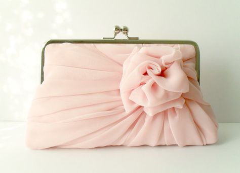 pretty Rose Clutch, Rose Purse, Frame Purse, Bridal Bag, Pink Clutch, Wedding Clutch, Bridal Clutch, Pink Chiffon, Peach Roses