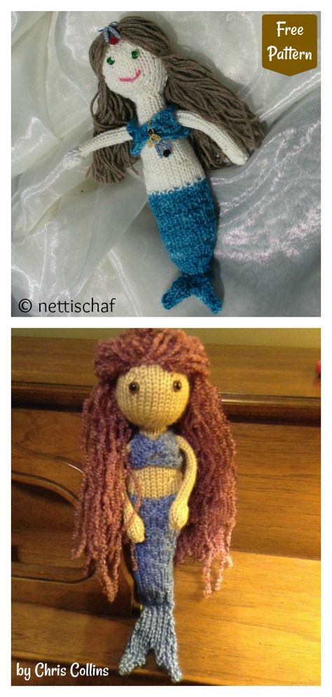 Adorable Mermaid Doll Free Knitting Pattern #freeknittingpattern #knittingpattern #knittingdollpattern #mermaidfreepattern Knitted Mermaid Doll Free Pattern, Mermaid Knitting Pattern Free, Knitted Mermaid Tail Pattern, Baby Mermaid Costumes, Doll Knitting Patterns, Baby Mermaid Tail, Baby Mermaid Crochet, Knitted Amigurumi, Glitter Furniture