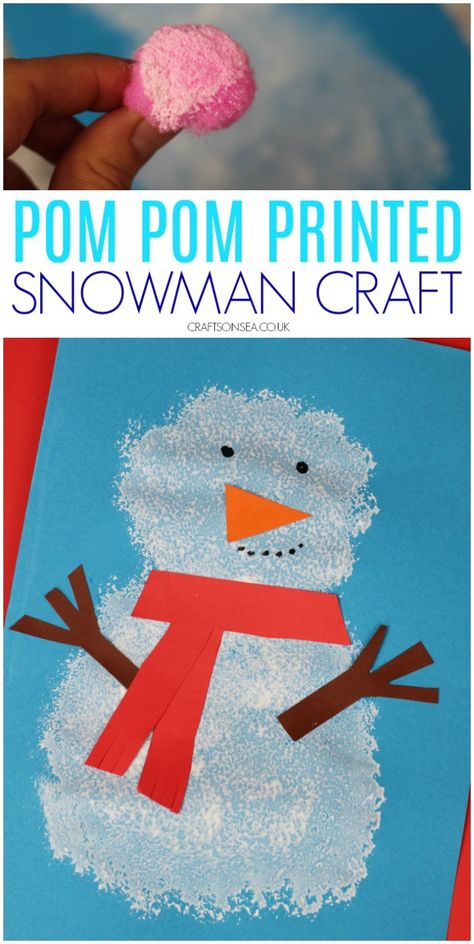 Pom Pom Printed Snowman Craft Preschool January, January Craft, Simple Snowman, Season Activities, Winter Crafts For Toddlers, January Ideas, Snow Crafts, Snowman Crafts Diy, January Crafts