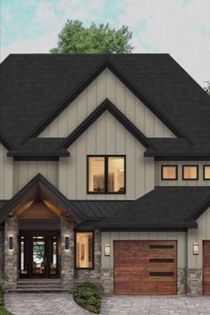 Black Exterior House Colors, Siding Ideas Exterior, Scandinavian Exterior, Red Brick House Exterior, Lighter Design, Siding Ideas, Exterior House Colors With Stone, House Paint Color Combination, Black Roof