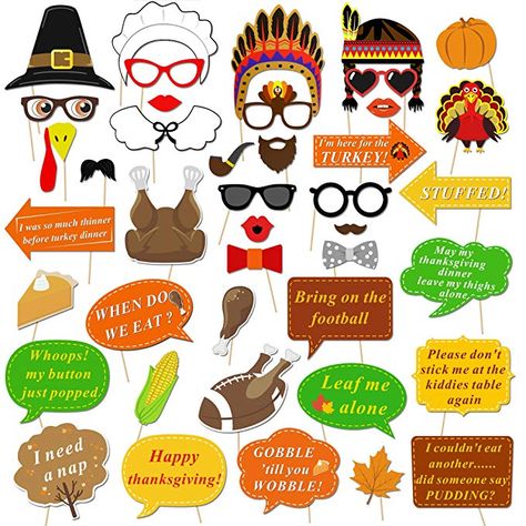 Christmas Parties Ideas, Thanksgiving Theme Party, Thanksgiving Photo Booth, Photo Booth Accessories, Fall Photo Props, Funny Photo Props, Selfie Props, Chalkboard Sayings, Christmas Theme Party